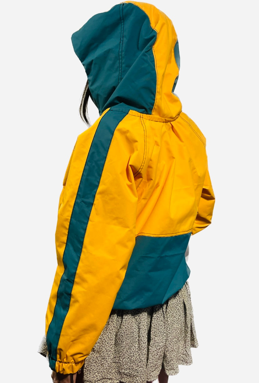 Emerald green & yellow waterproof jacket women